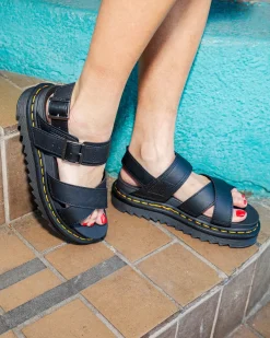 Bestsellers|Platforms>Dr. Martens Voss II Women's Leather Strap Sandals Black — Hydro Leather