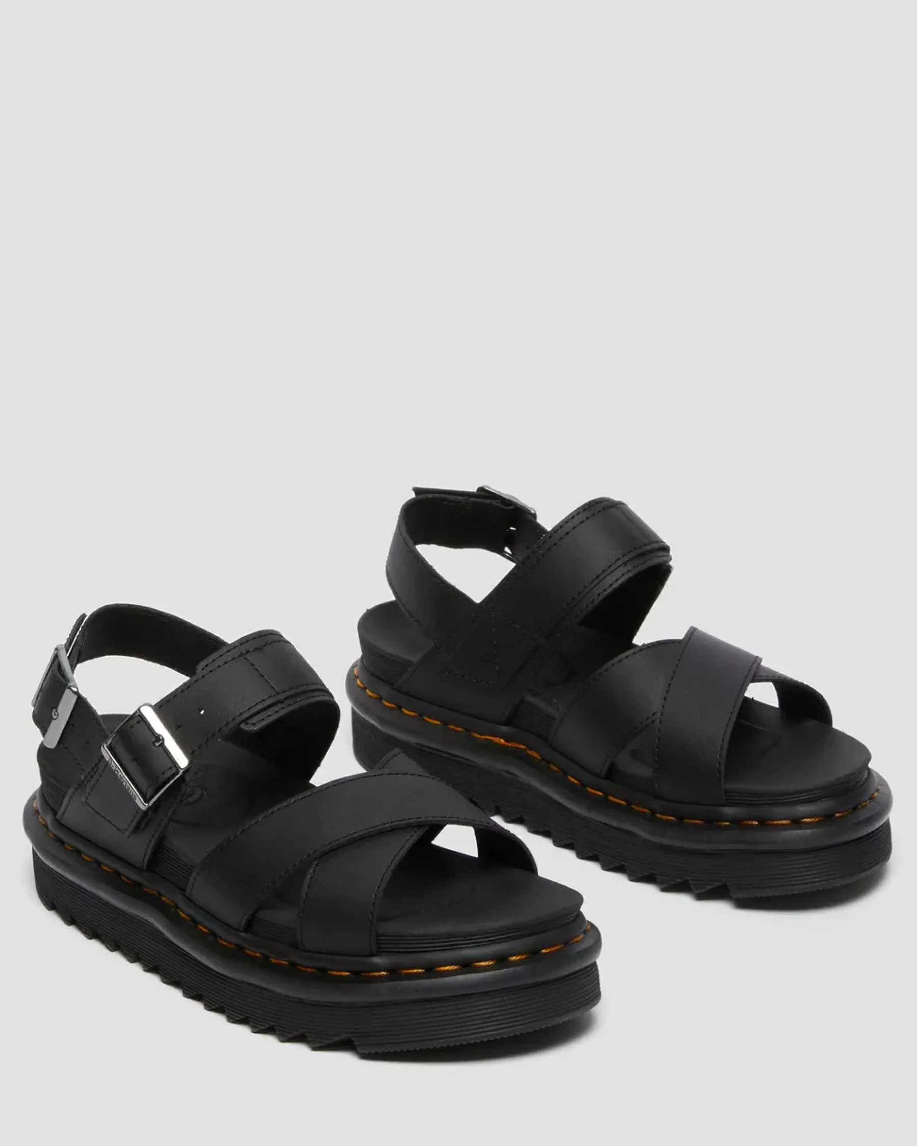 Bestsellers|Platforms>Dr. Martens Voss II Women's Leather Strap Sandals Black — Hydro Leather