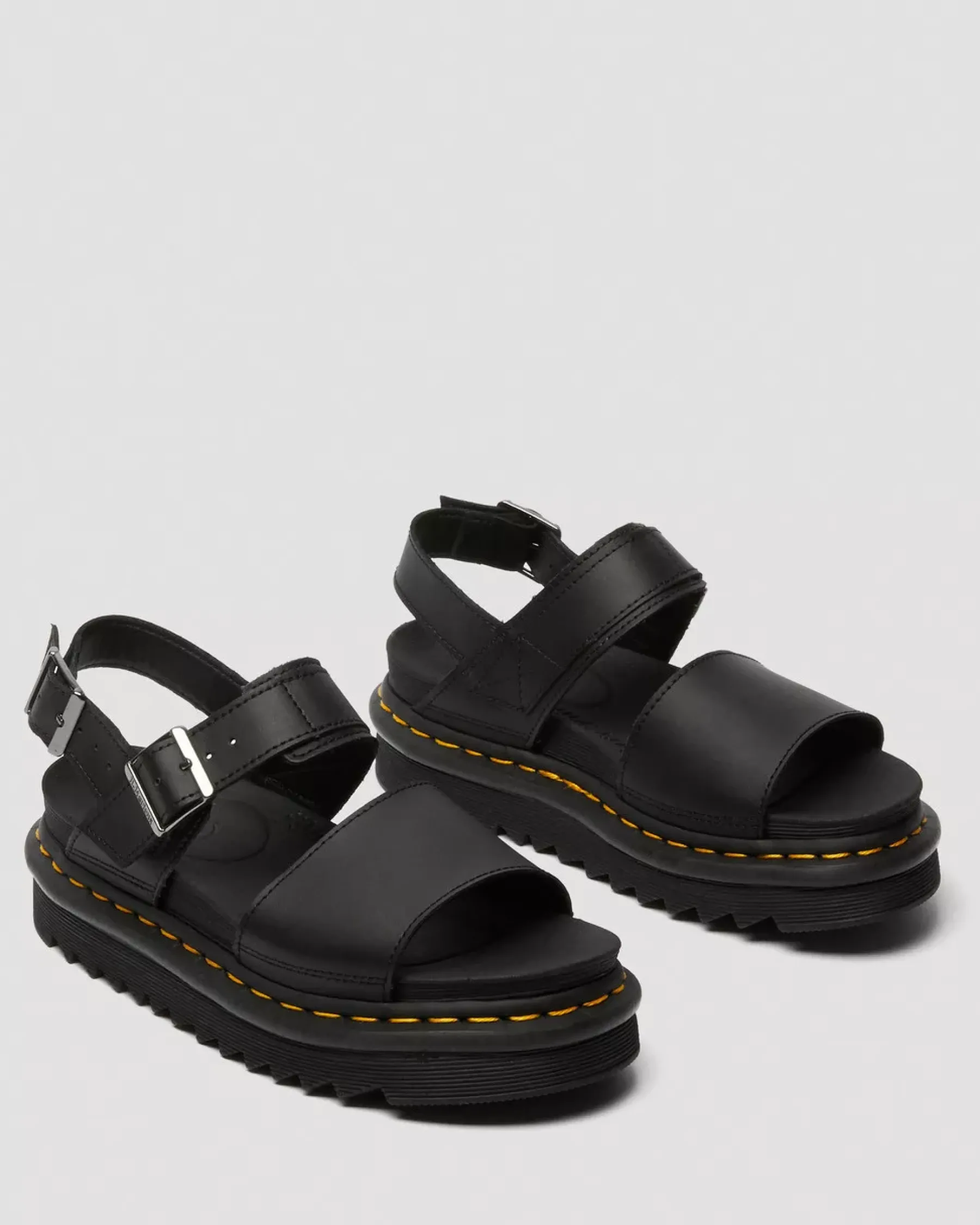 Bestsellers|Platform Sandals>Dr. Martens Voss Women's Leather Strap Sandals Black+Black — Hydro Leather