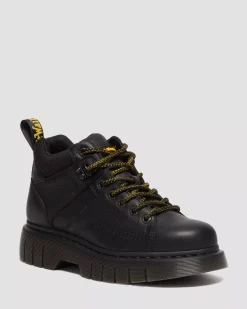 Platform Boots|Ankle Boots>Dr. Martens Woodard Grizzly Leather Low Casual Boots Black — Grizzly