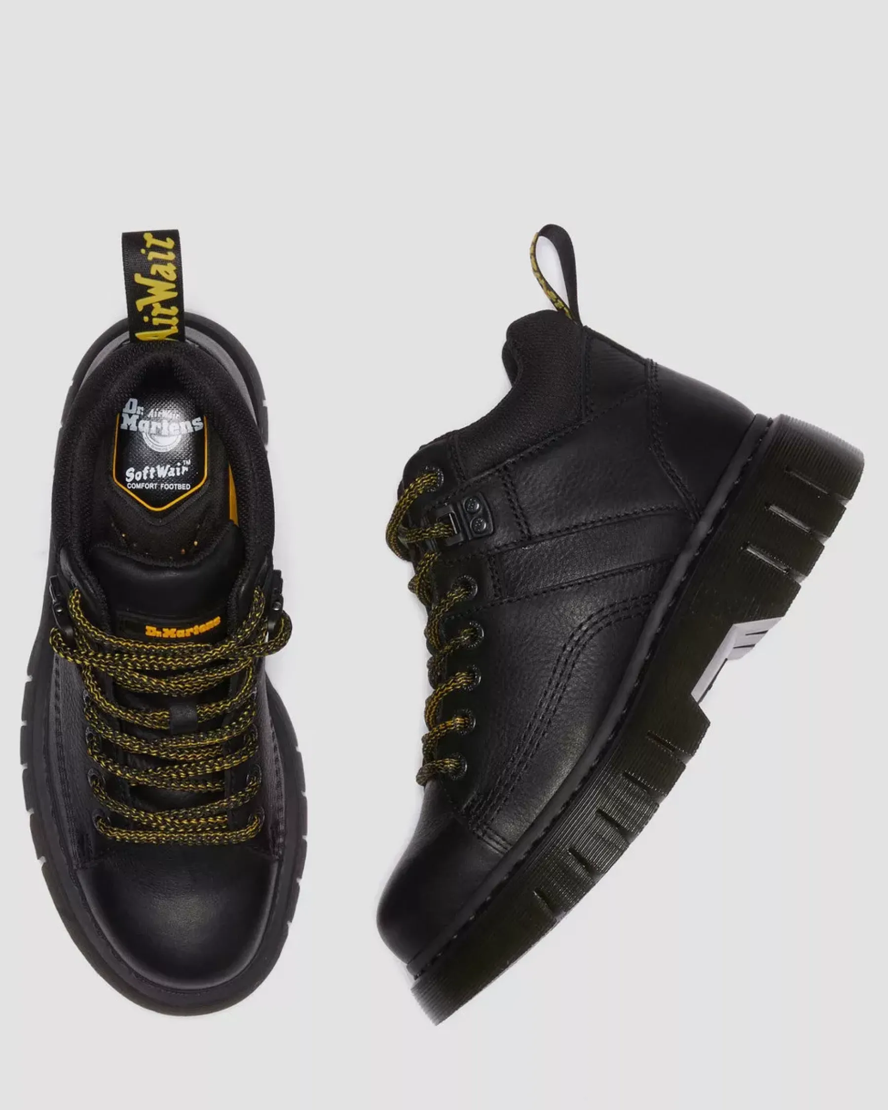 Platform Boots|Ankle Boots>Dr. Martens Woodard Grizzly Leather Low Casual Boots Black — Grizzly