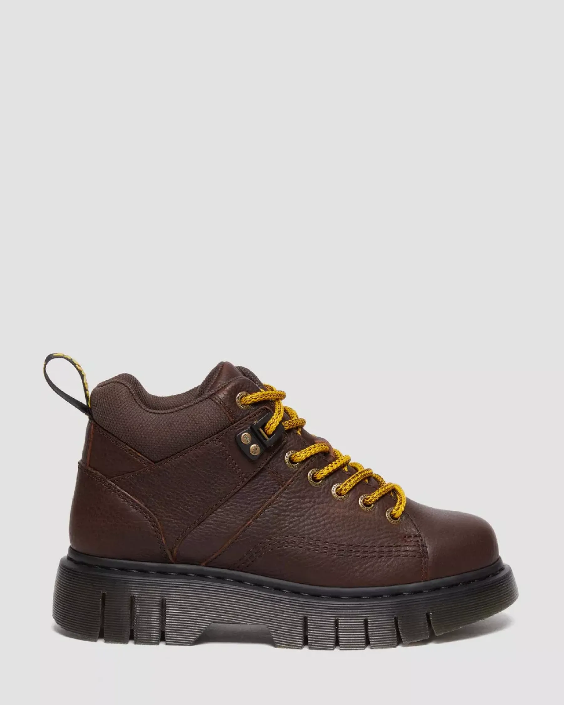 Platform Boots|Ankle Boots>Dr. Martens Woodard Grizzly Leather Low Casual Boots Dark Brown — Grizzly