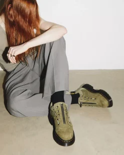 Casual Boots|Shoes>Dr. Martens Woodard Tumbled Nubuck Leather Low Casual Boots Muted Olive — Titan