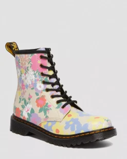 Sale|School Styles>Dr. Martens Youth 1460 Floral Mash Up Leather Lace Up Boots Parchment Beige — Floral Mash Up K Hydro