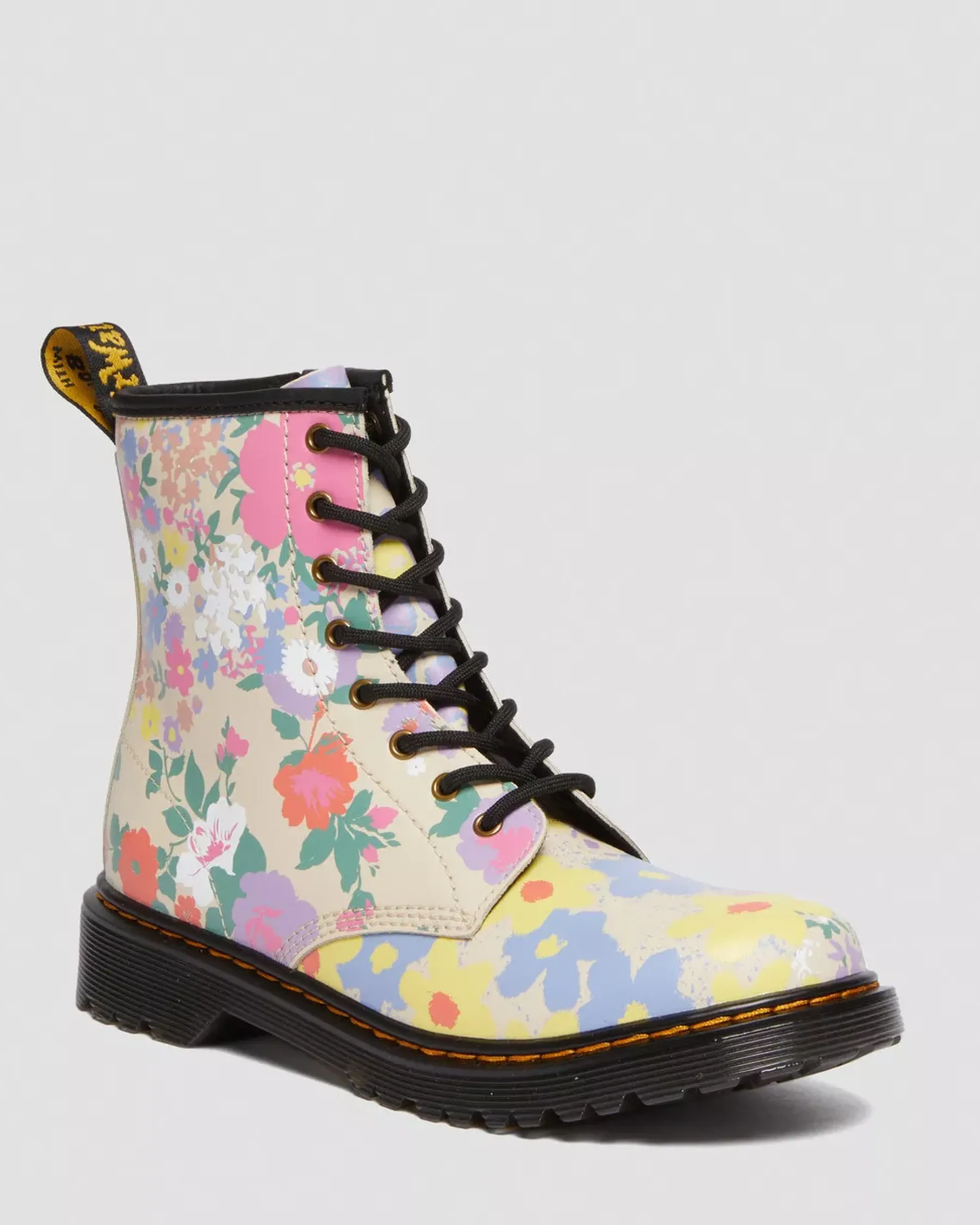 Sale|School Styles>Dr. Martens Youth 1460 Floral Mash Up Leather Lace Up Boots Parchment Beige — Floral Mash Up K Hydro