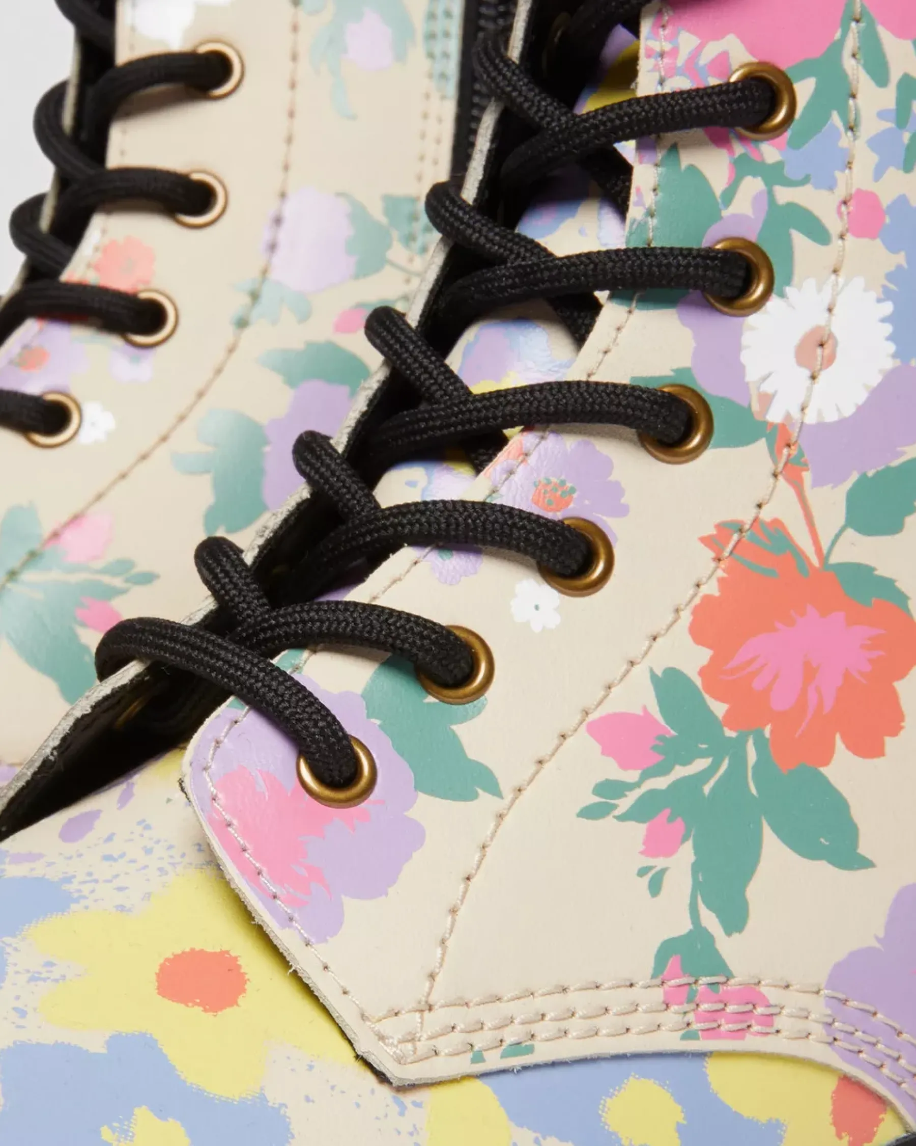 Sale|School Styles>Dr. Martens Youth 1460 Floral Mash Up Leather Lace Up Boots Parchment Beige — Floral Mash Up K Hydro