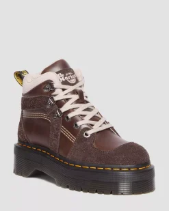 Sale|Ankle Boots>Dr. Martens Zuma Leather & Suede Hiker Style Boots DARK BROWN — Classic Pull Up + Wooly Bully