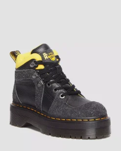 Sale|Ankle Boots>Dr. Martens Zuma Milled Nappa Leather & Suede Hiker Style Boots BLACK